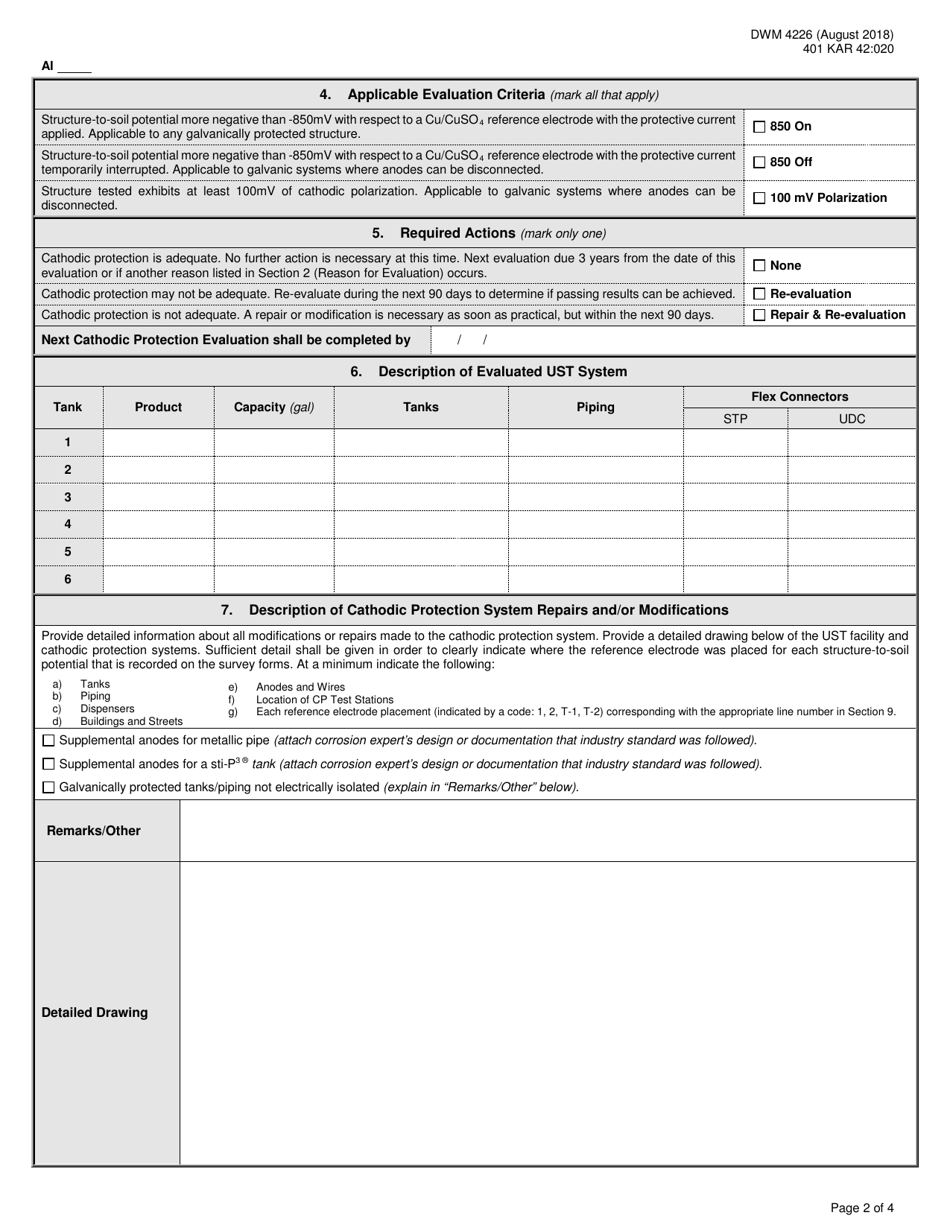 Form DWM4226 Ust Galvanic Cathodic Protection Evaluation - Kentucky, Page 2