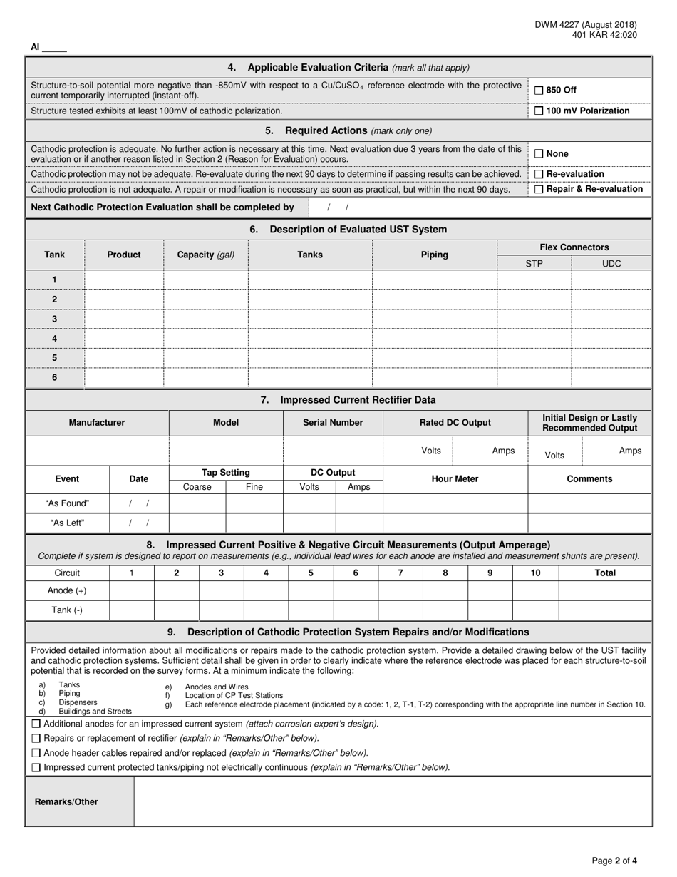 Form DWM4227 Ust Impressed Current Cathodic Protection Evaluation - Kentucky, Page 2