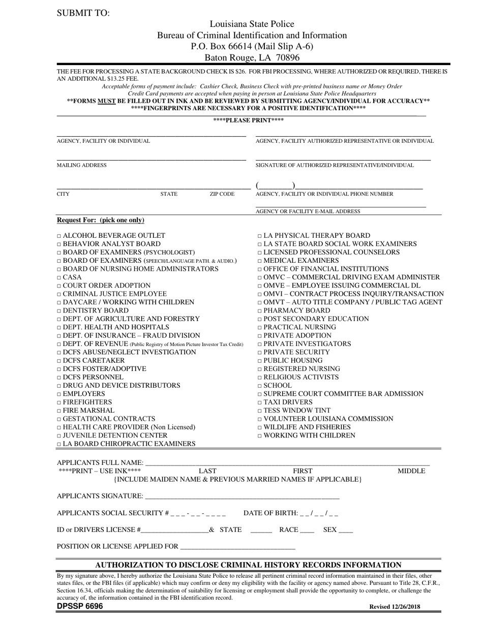 Form DPSSP6696 General Authorization Form - Louisiana, Page 1