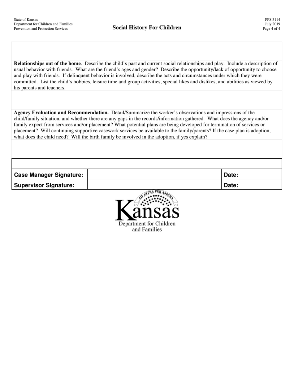 Form PPS3114 Social History for Children - Kansas, Page 4