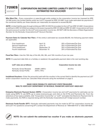 Instructions for Form 720ES, 41A720ES &quot;Corporation Income/Limited Liability Entity Tax Estimated Tax Voucher&quot; - Kentucky, 2020