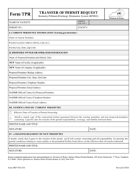 Form TPR (DEP7032-CO) &quot;Transfer of Permit Request&quot; - Kentucky
