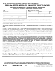 Document preview: Form WC-207 Authorization and Consent to Release Medical Information - Georgia (United States)