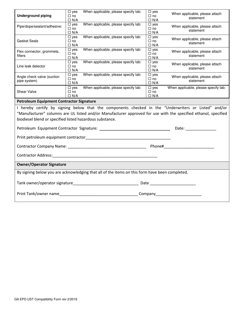 Compatibility Demonstration Log for Ust Systems Storing a Regulated Substance (Product) With Greater Than 10% Ethanol or 20% Biodiesel - Georgia (United States), Page 2