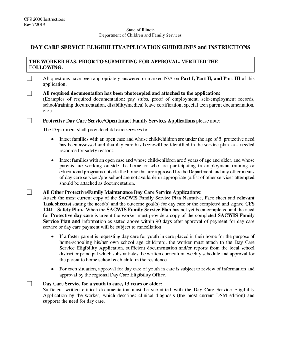 Instructions for Form CFS2000 Day Care Service Eligibility Application - Illinois, Page 1