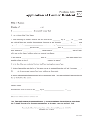 Document preview: Form PF Application of Former Resident Presidential Ballot - Kansas