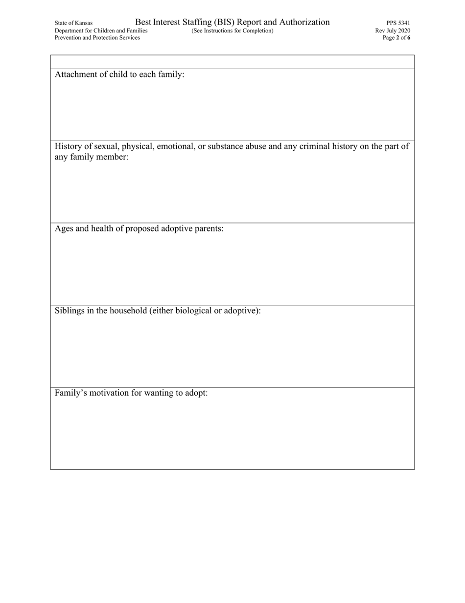 Form PPS5341 Best Interest Staffing (Bis) Report and Authorization - Kansas, Page 2