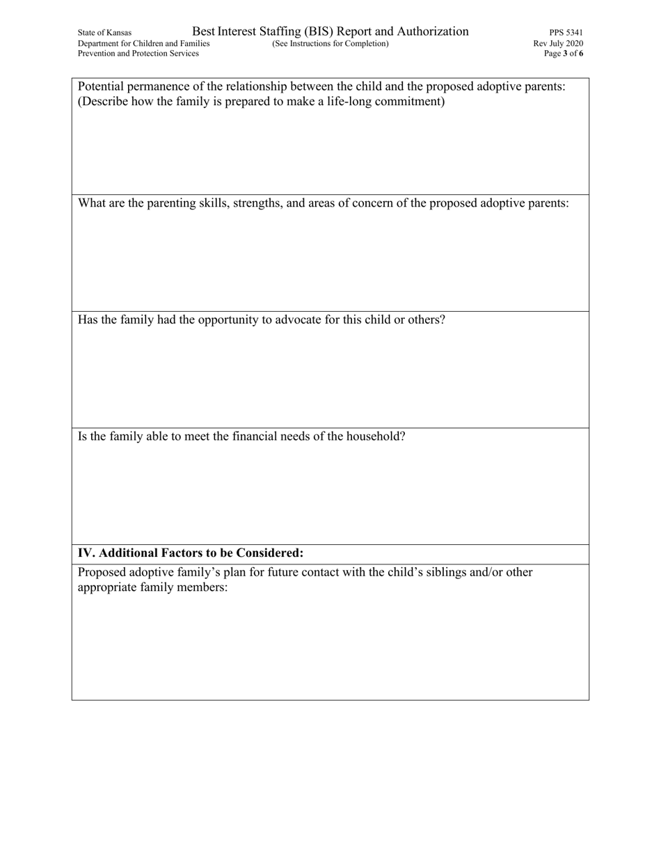 Form PPS5341 Best Interest Staffing (Bis) Report and Authorization - Kansas, Page 3