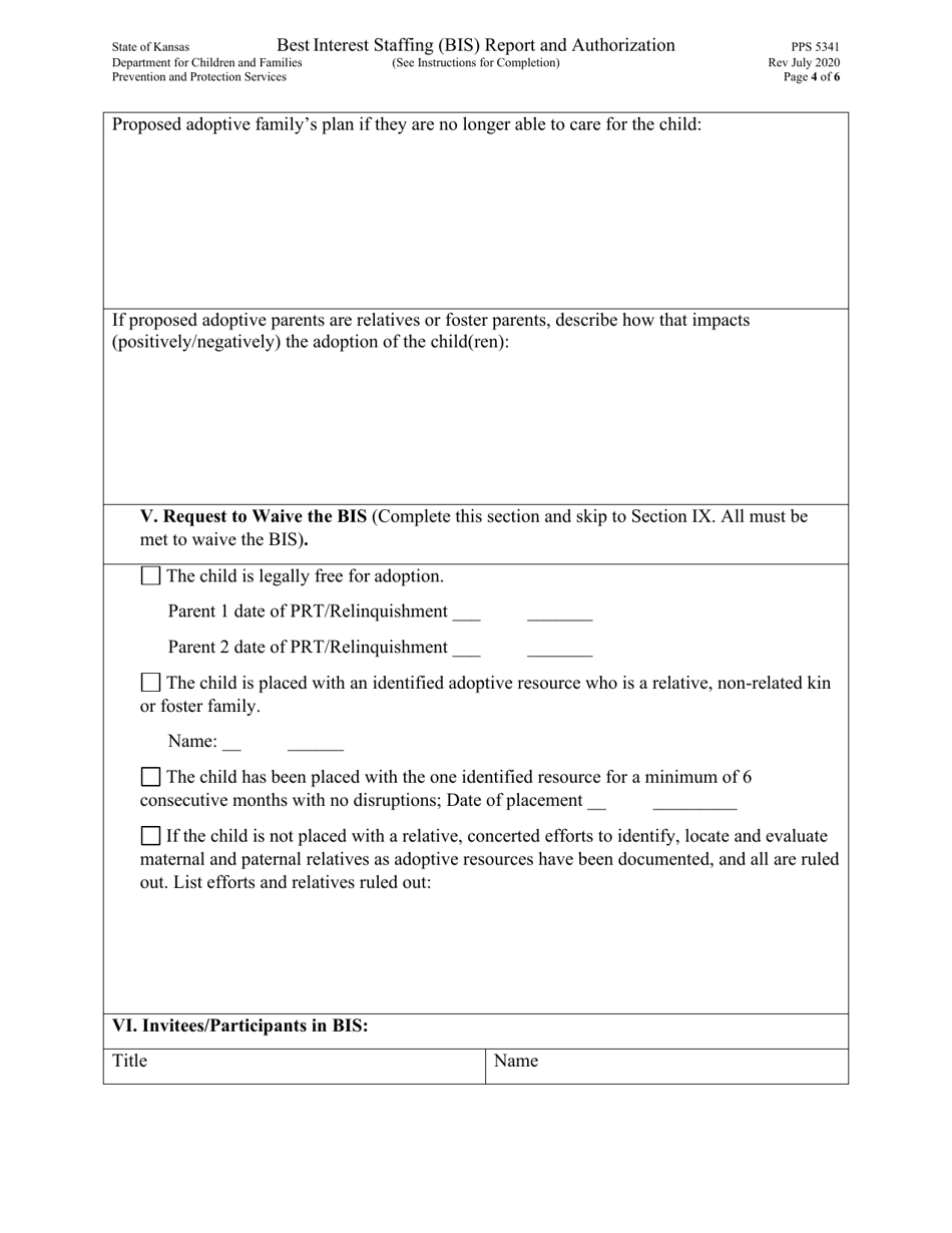 Form PPS5341 Best Interest Staffing (Bis) Report and Authorization - Kansas, Page 4
