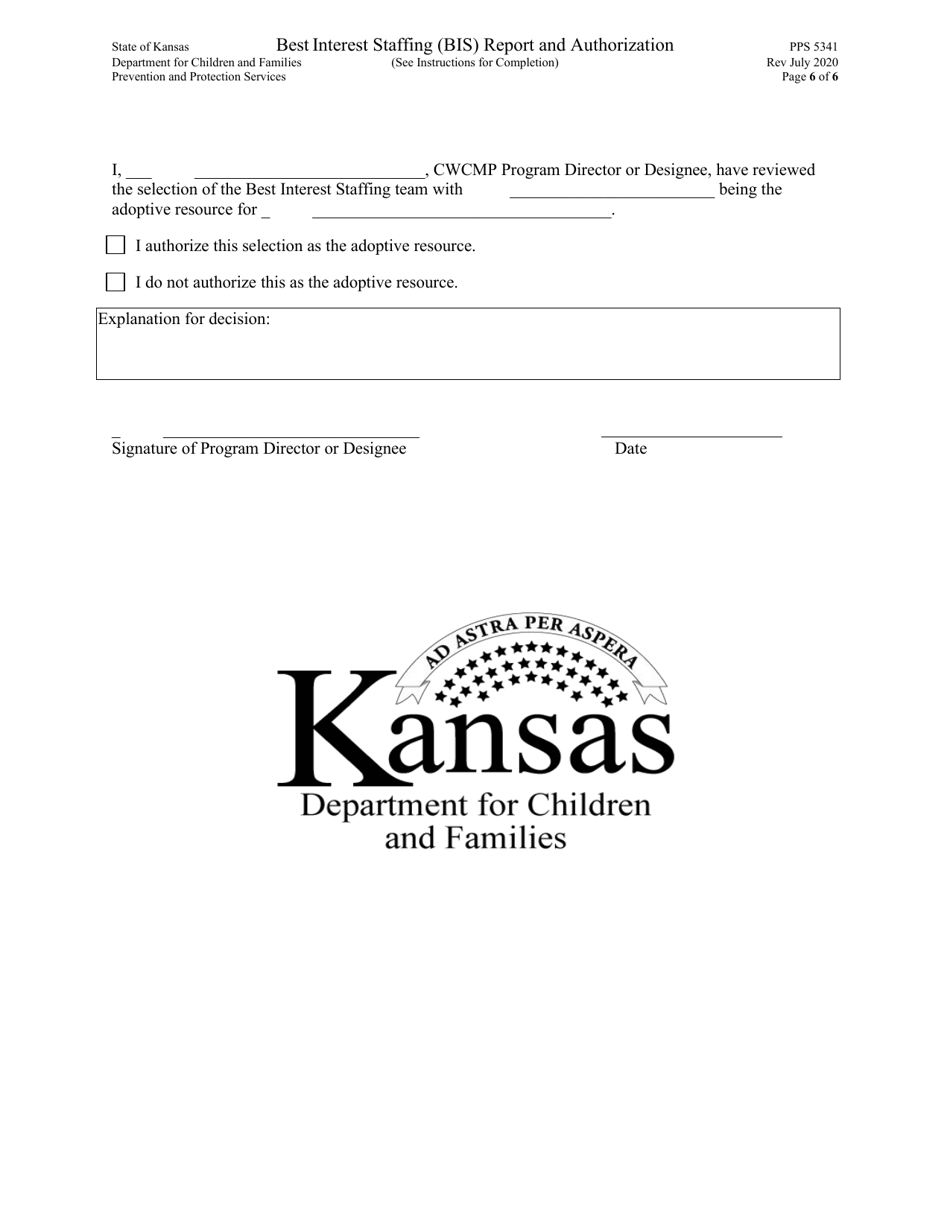 Form PPS5341 Best Interest Staffing (Bis) Report and Authorization - Kansas, Page 6