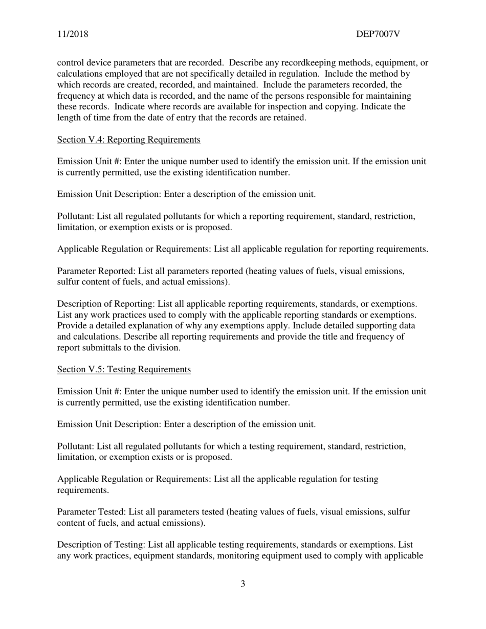 Instructions for Form DEP7007V Applicable Requirements and Compliance Activities - Kentucky, Page 3