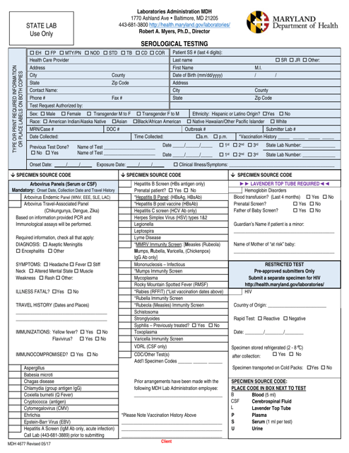 Form MDH4677 Serological Testing - Maryland