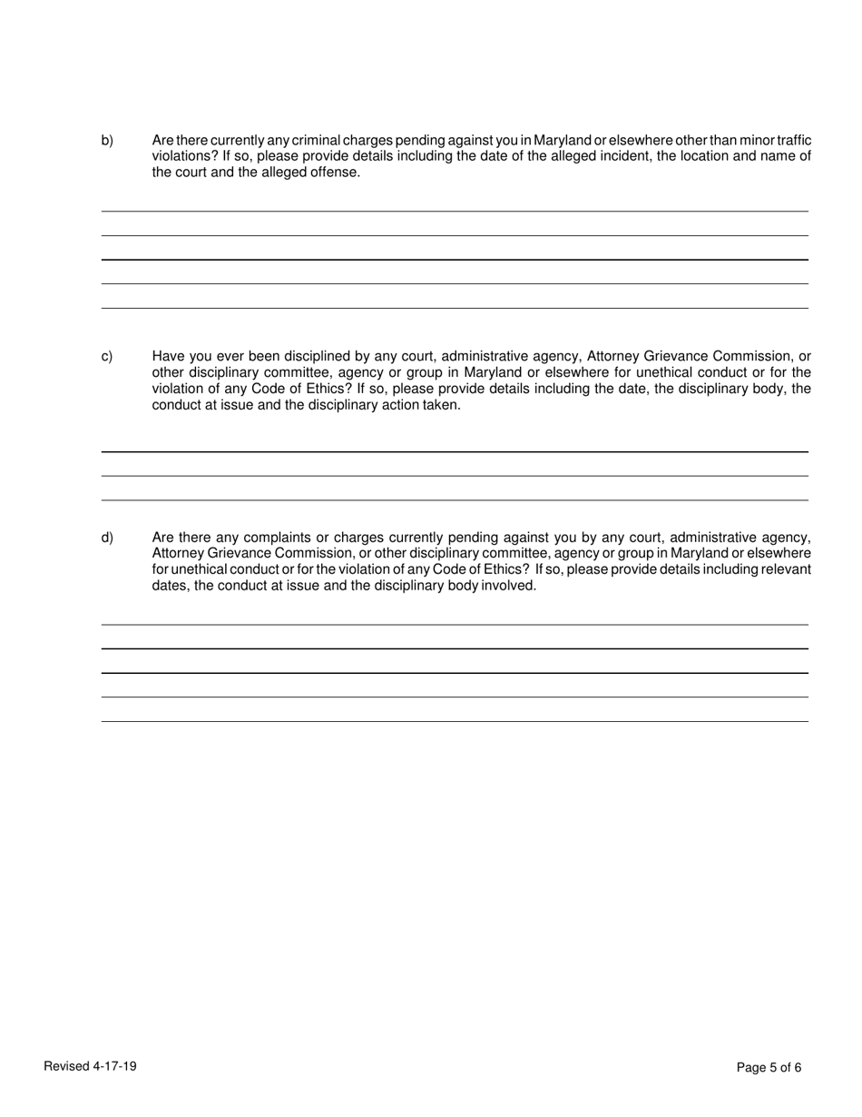 Application to Be Listed for Designation as a Business and Technology Mediator Pursuant to Maryland Rule 17-207(B) - Maryland, Page 5