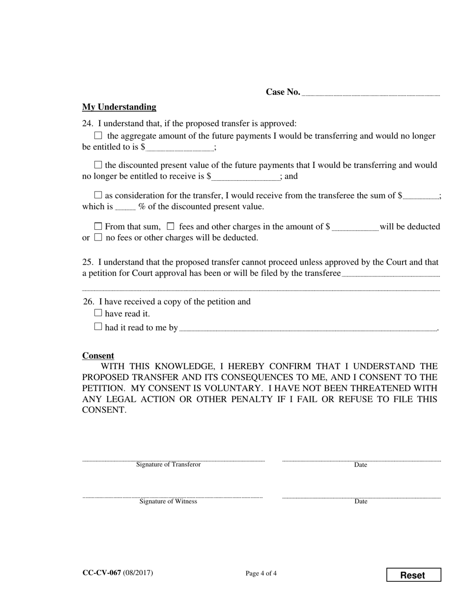 Form CC-CV-067 Consent to Petition for Approval of Transfer of Structured Settlement Payment Rights (Md. Rule 15-1303) - Maryland, Page 4