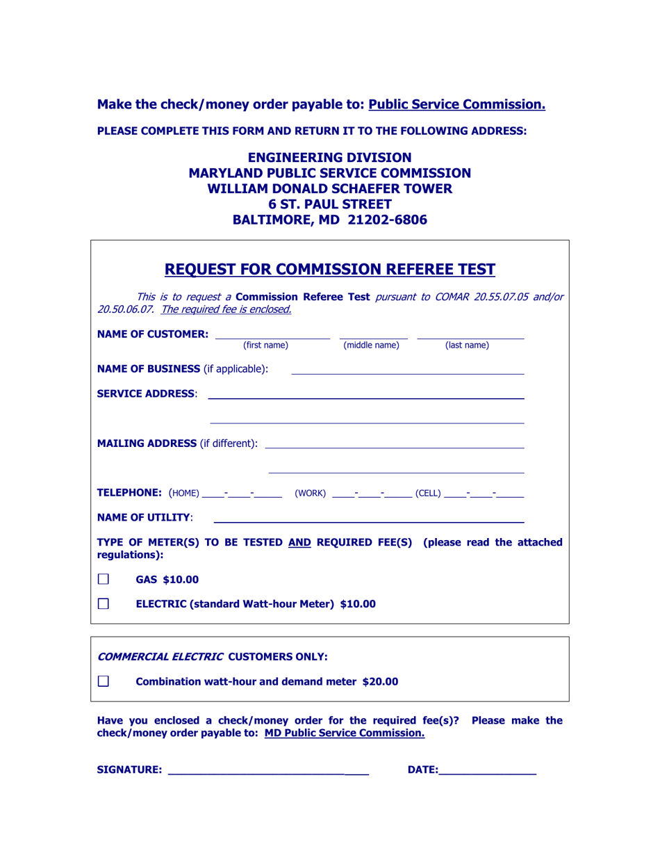 Maryland Request for Commission Referee Test Download Printable PDF ...