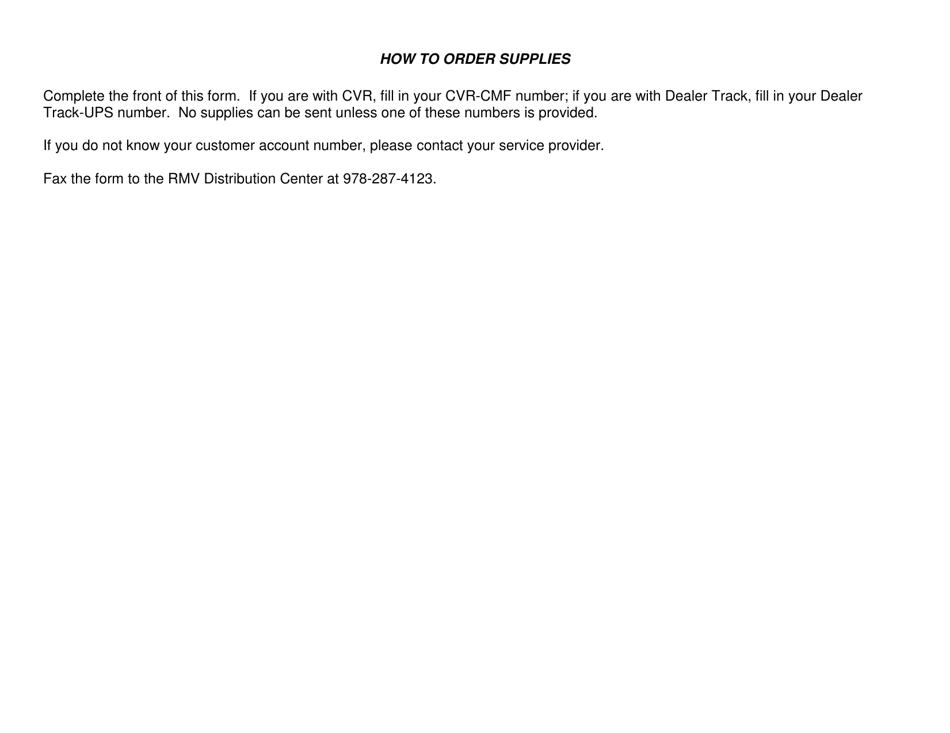 Form T21485 Evr Program Inventory Order Form - Massachusetts, Page 2