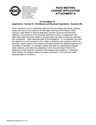 Document preview: Form MGCB-RAL-4059N Attachment N Race Meeting License Application - Michigan