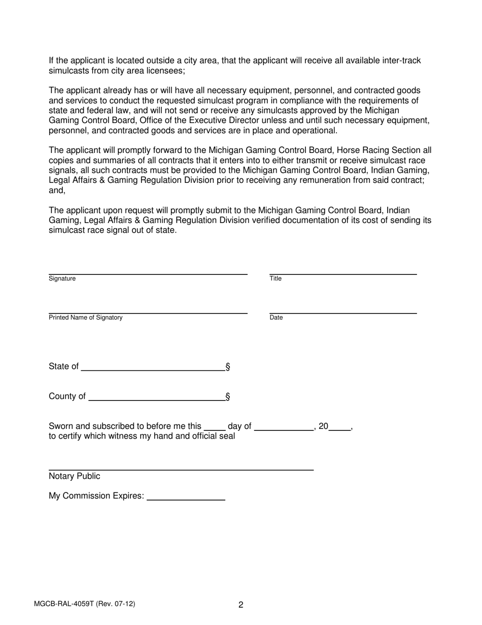 Form MGCB-RAL-4059T Attachment T Race Meeting License Application - Michigan, Page 2