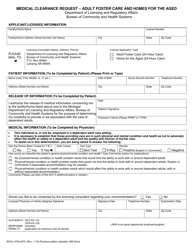 Document preview: Form BCAL-3704-AFC Medical Clearance Request " Adult Foster Care and Homes for the Aged - Michigan