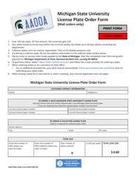 Document preview: Michigan State University License Plate Order Form - Michigan