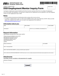 Document preview: Form DHS-7654-ENG Dsd Employment Mentor Inquiry Form - Minnesota
