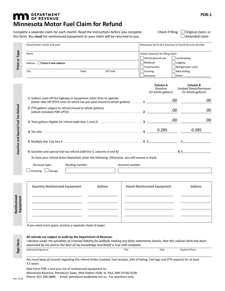 Form PDR1 Download Fillable PDF or Fill Online Minnesota Motor Fuel