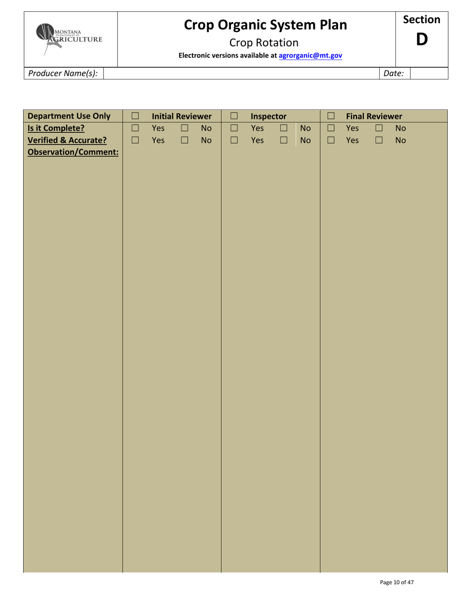 Crop Organic System Plan - Montana, Page 10