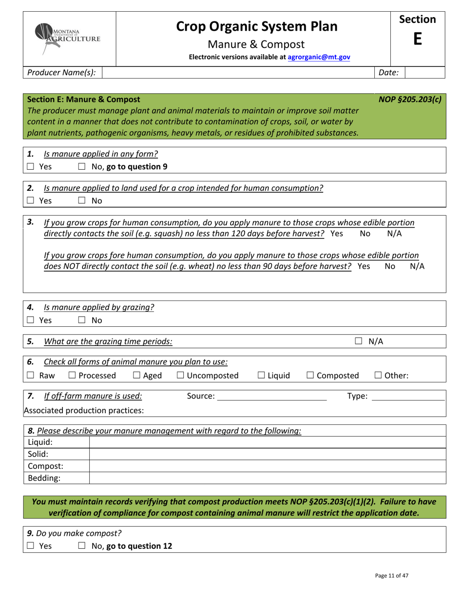Crop Organic System Plan - Montana, Page 11