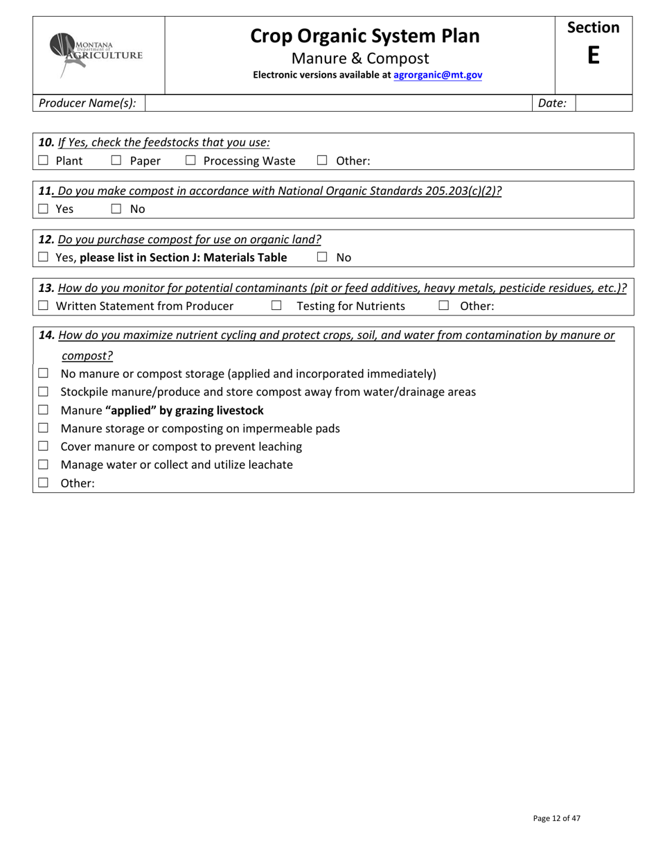 Crop Organic System Plan - Montana, Page 12
