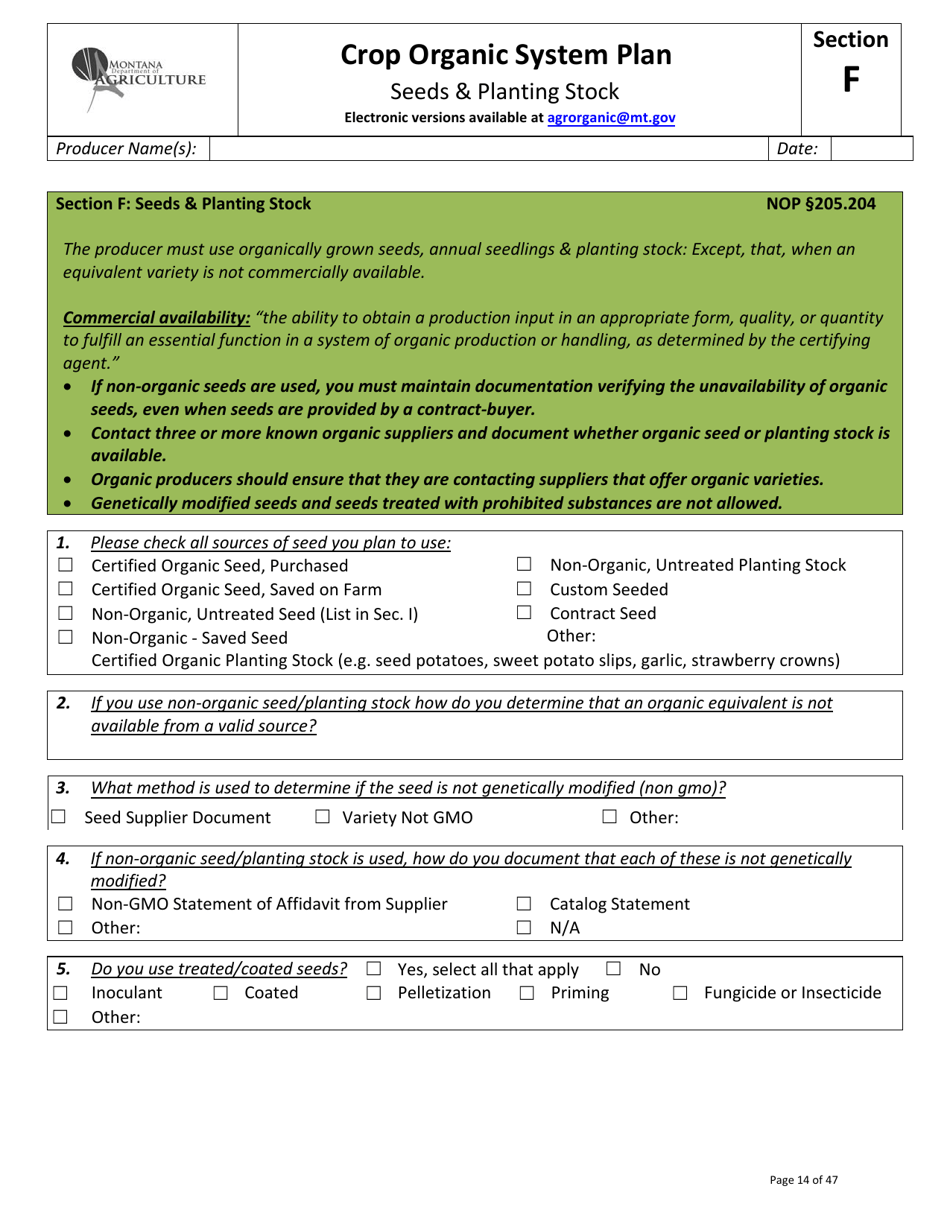 Crop Organic System Plan - Montana, Page 14