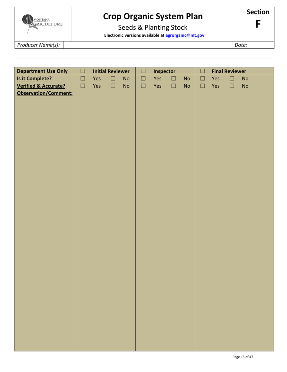 Crop Organic System Plan - Montana, Page 15