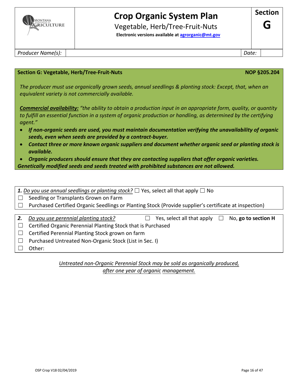 Crop Organic System Plan - Montana, Page 16