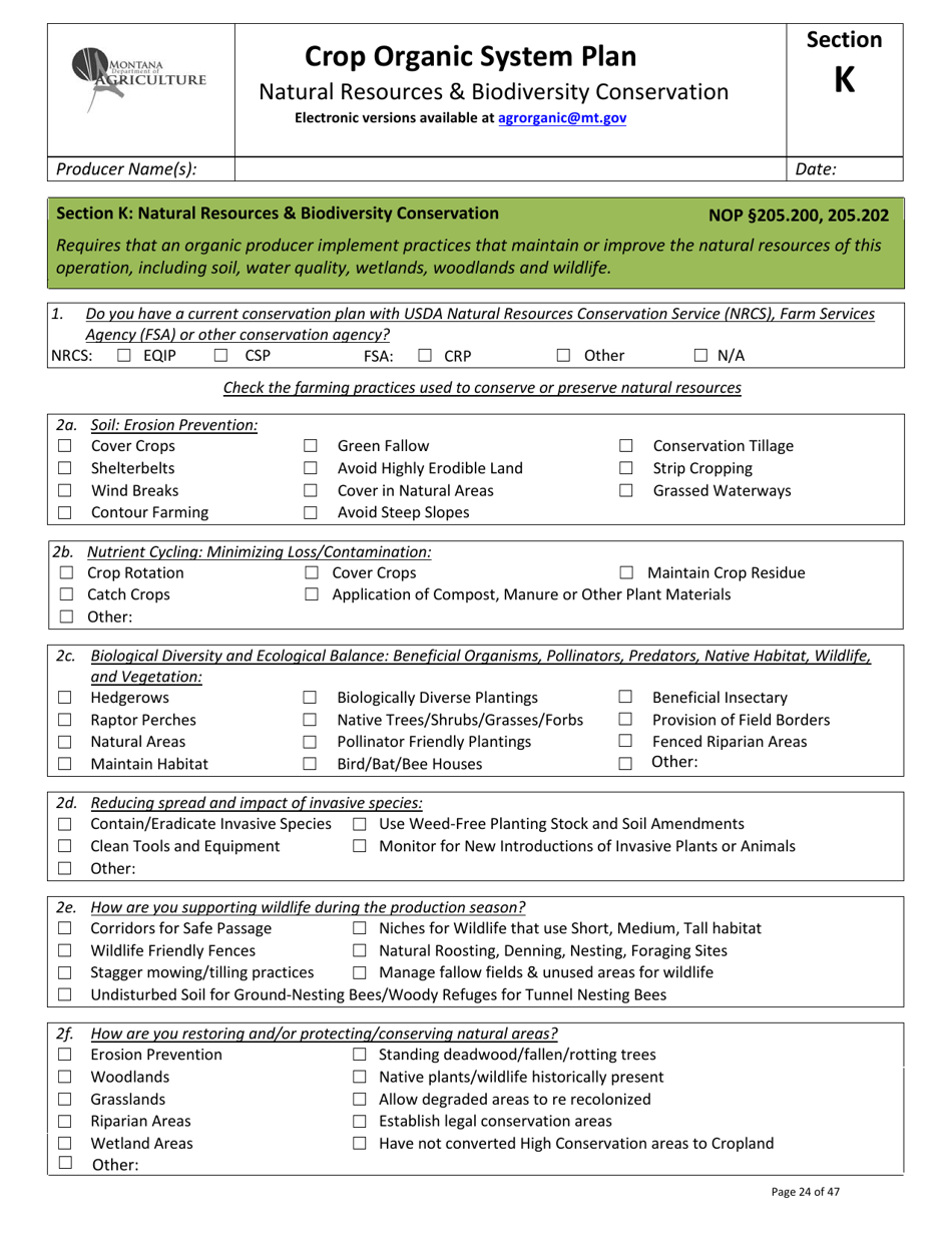 Crop Organic System Plan - Montana, Page 20