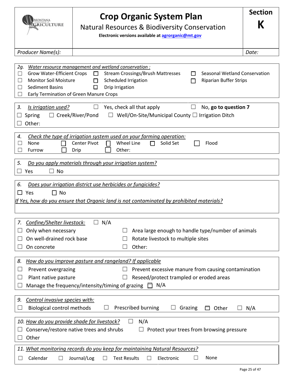 Crop Organic System Plan - Montana, Page 21