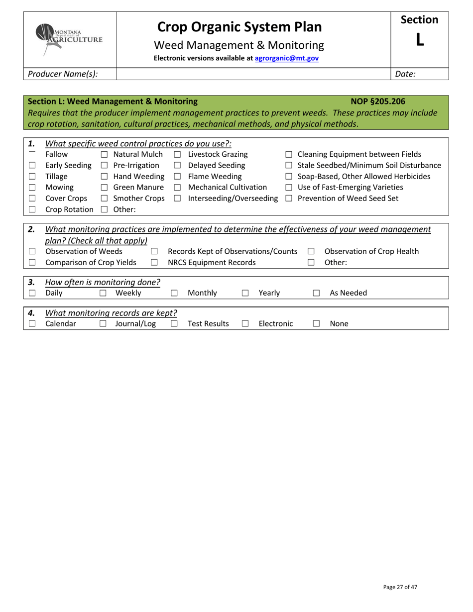 Crop Organic System Plan - Montana, Page 23