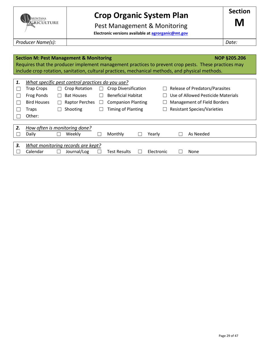 Crop Organic System Plan - Montana, Page 25