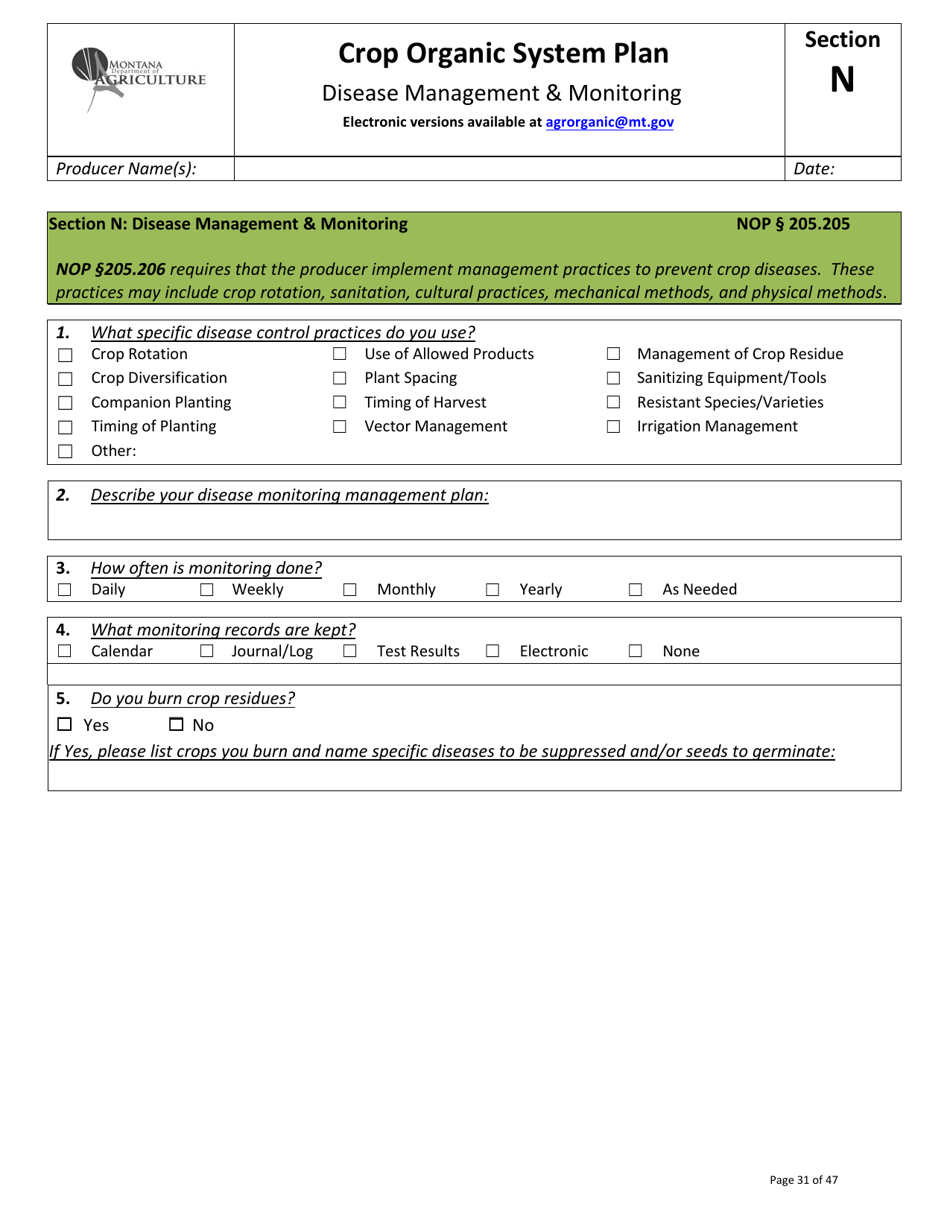 Crop Organic System Plan - Montana, Page 27