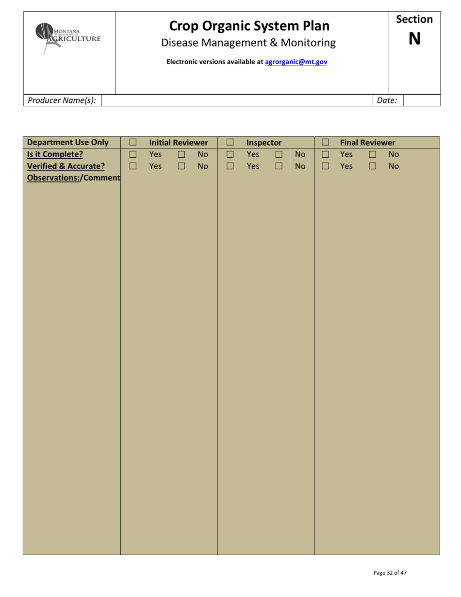 Crop Organic System Plan - Montana, Page 28
