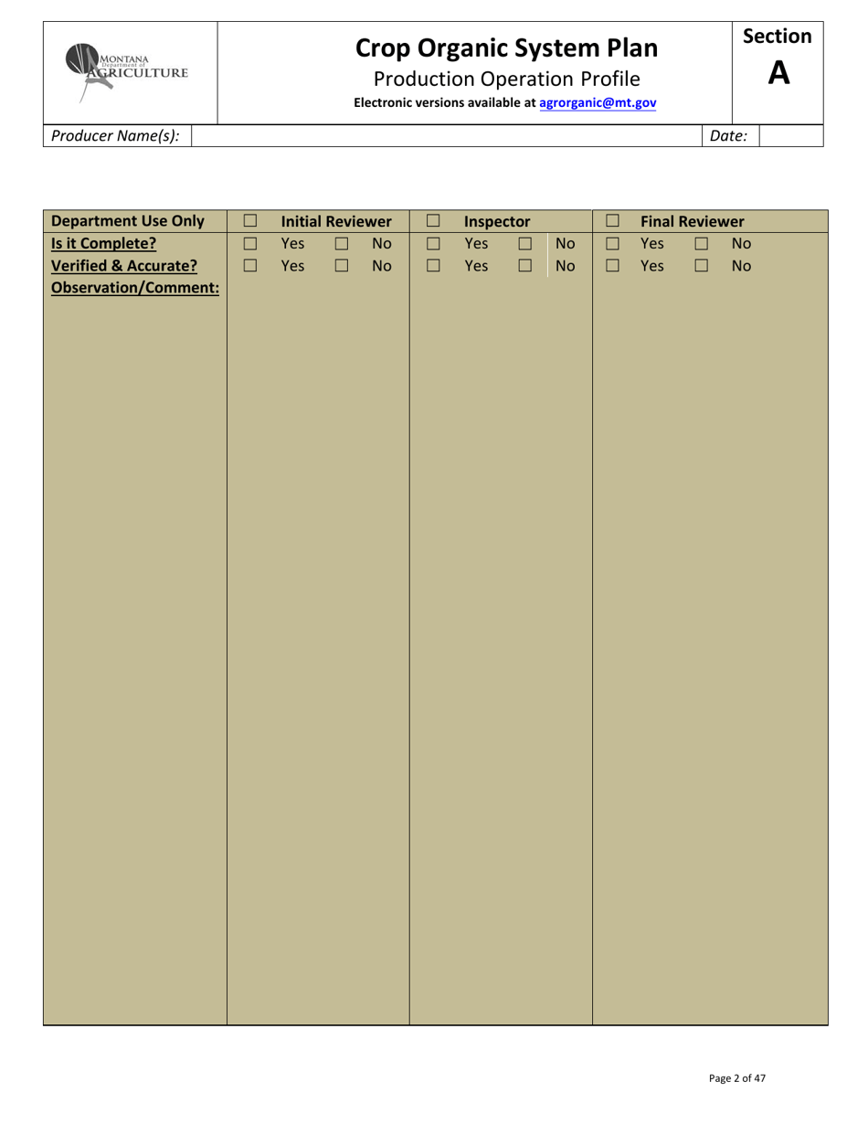 Crop Organic System Plan - Montana, Page 2