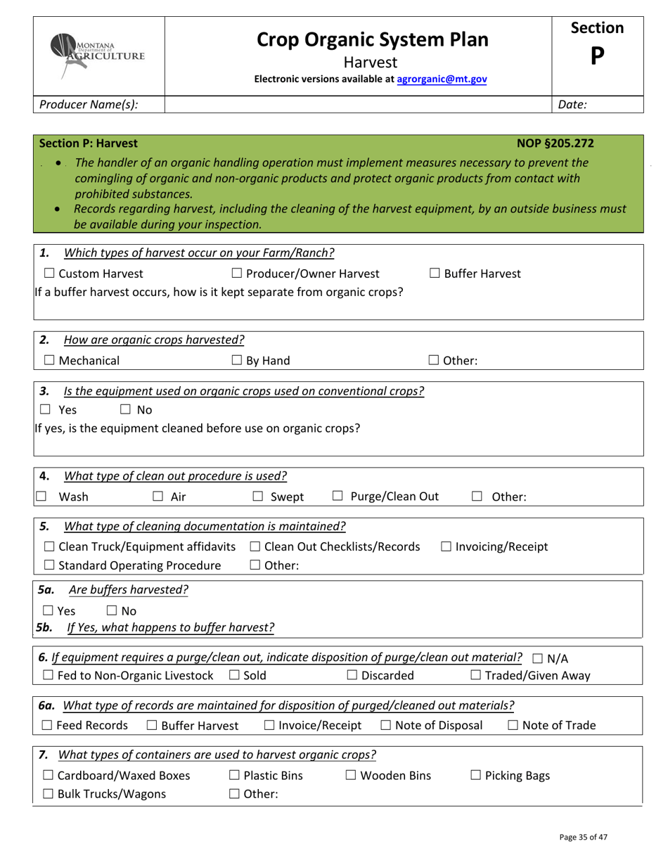 Crop Organic System Plan - Montana, Page 31