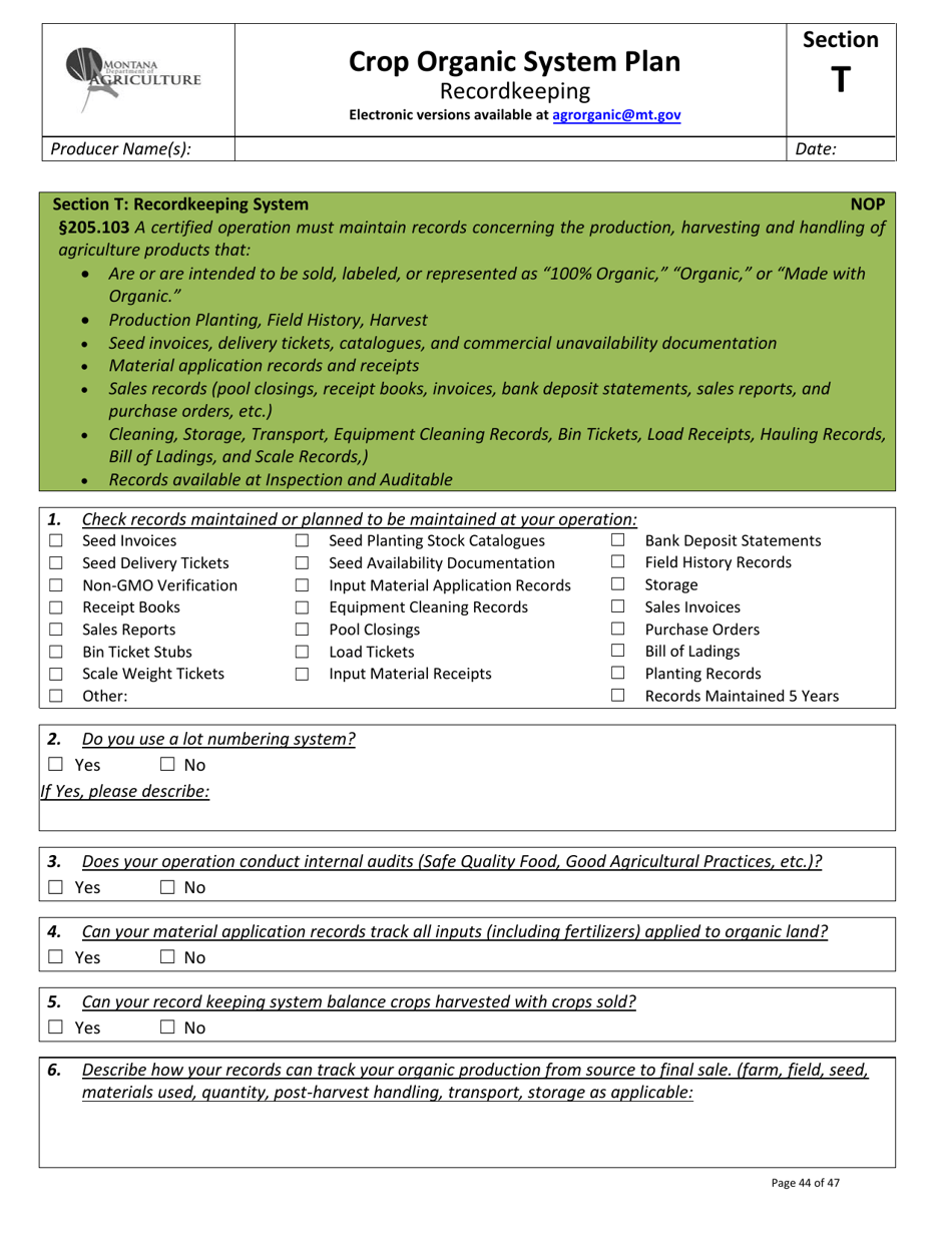 Crop Organic System Plan - Montana, Page 40