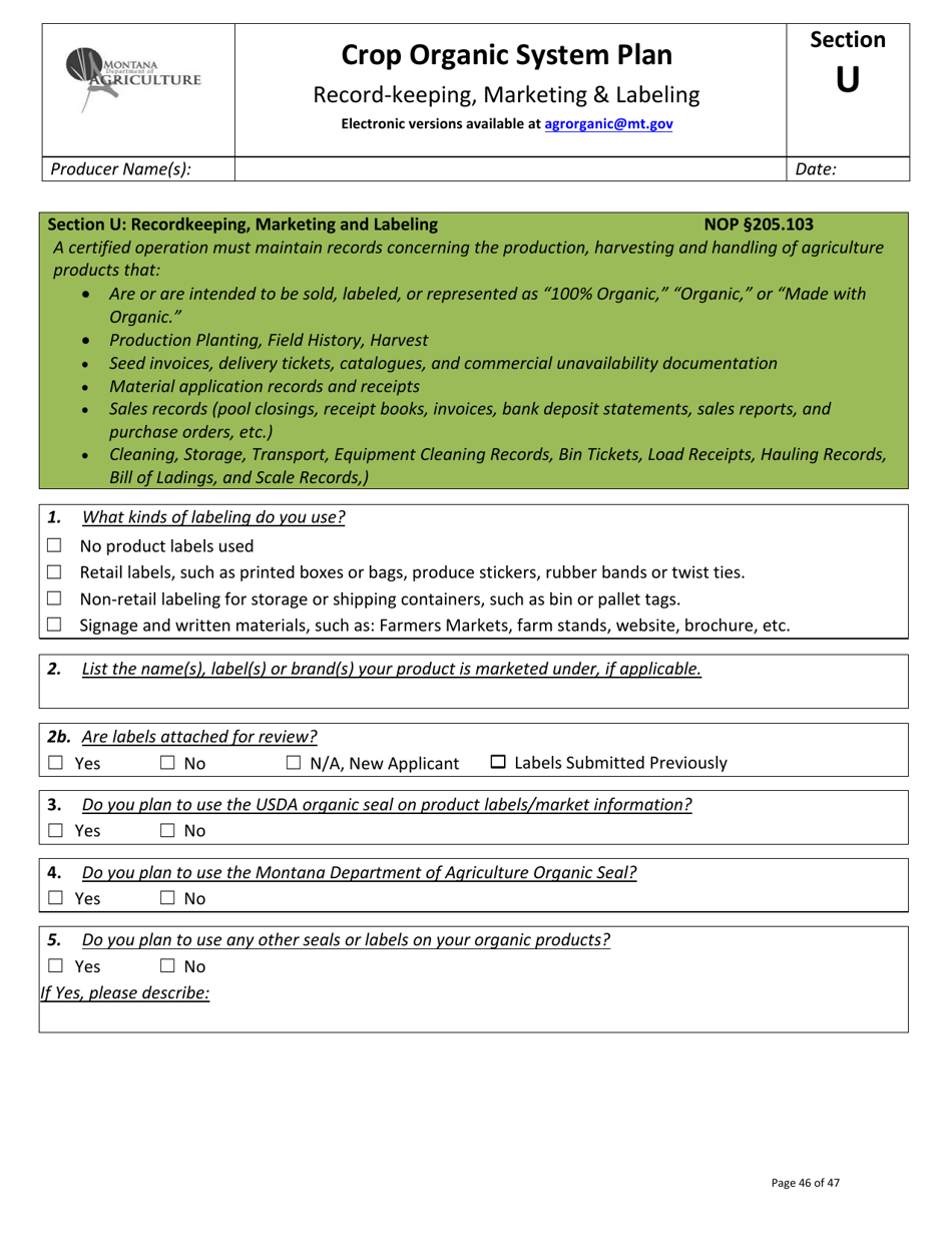 Crop Organic System Plan - Montana, Page 42