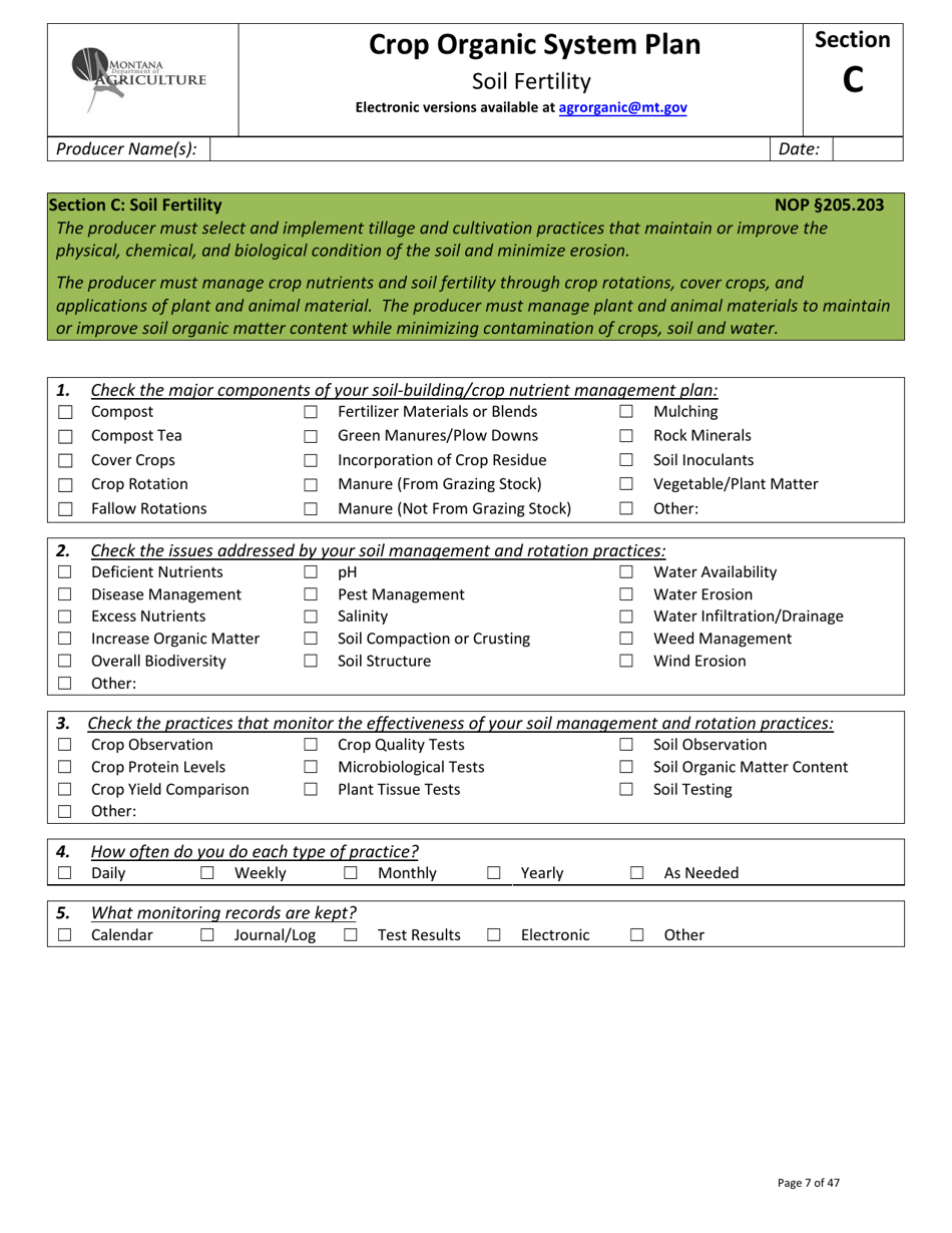 Crop Organic System Plan - Montana, Page 7
