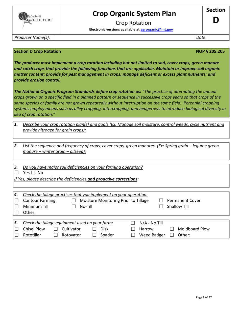 Crop Organic System Plan - Montana, Page 9
