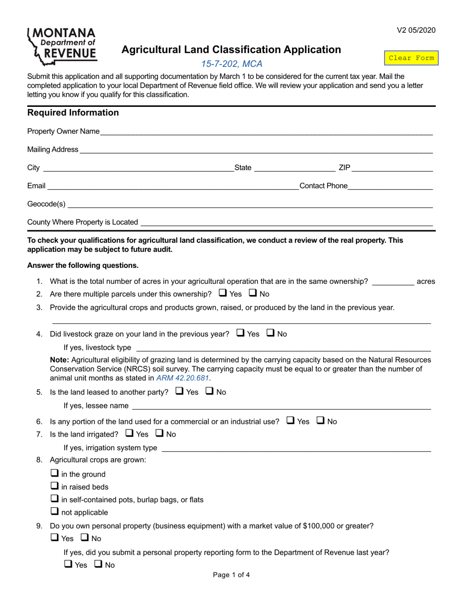 Form AB-3 Agricultural Land Classification Application - Montana, Page 1