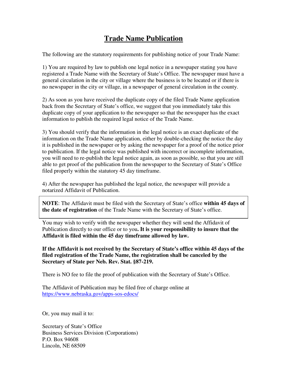 Application for Registration of Trade Name - Nebraska, Page 2