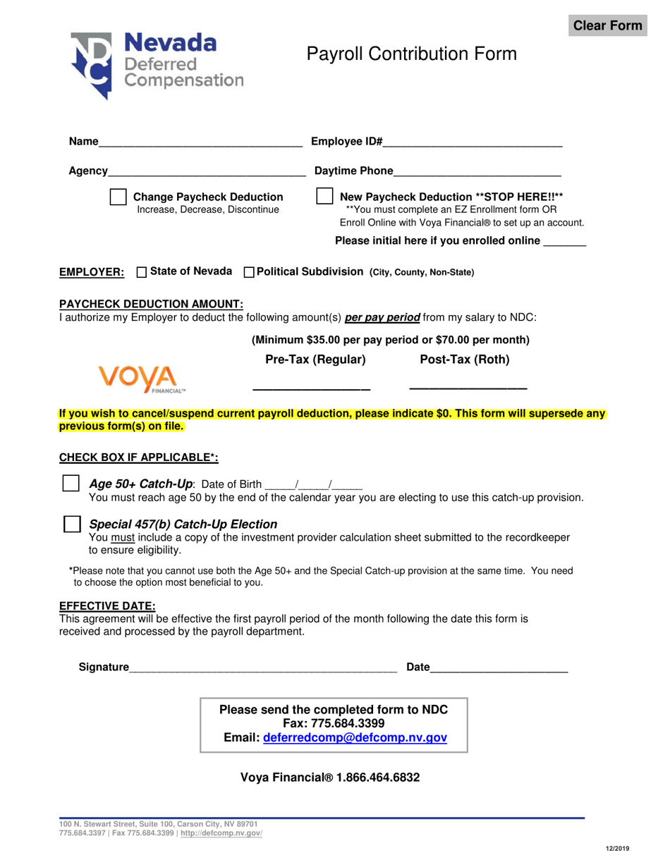 Payroll Contribution Form - Nevada, Page 1