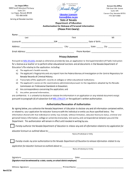 Authorization for Release of Personal Information - Nevada