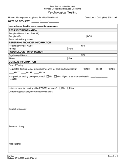 Form FA-10A  Printable Pdf