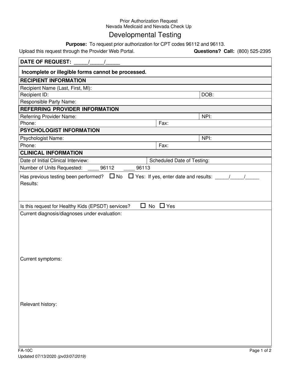 Form FA-10C Download Fillable PDF or Fill Online Developmental Testing ...